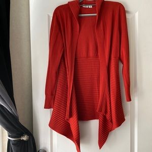 Red cardigan with hood